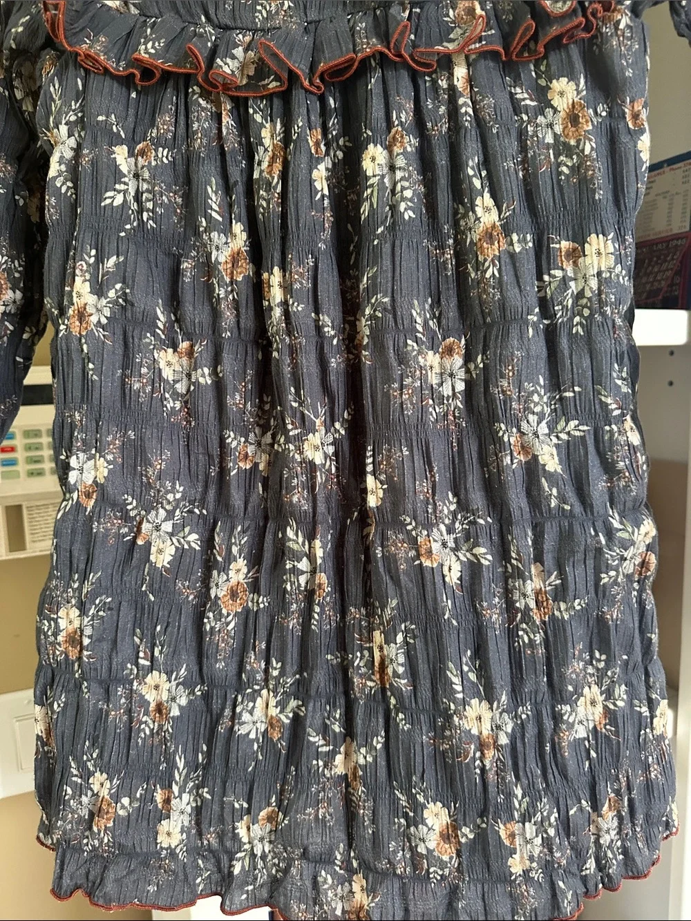 Babidu Navy Floral Ruffle Long-Sleeve Girls Dress - Size 8
